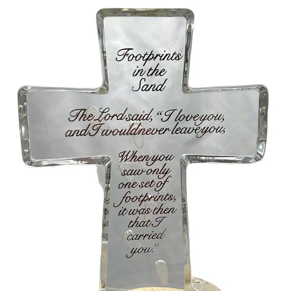 The Bradford Exchange Glass Cross Footprints in the Sand Limited Edition #A7082 - Picture 2 of 10